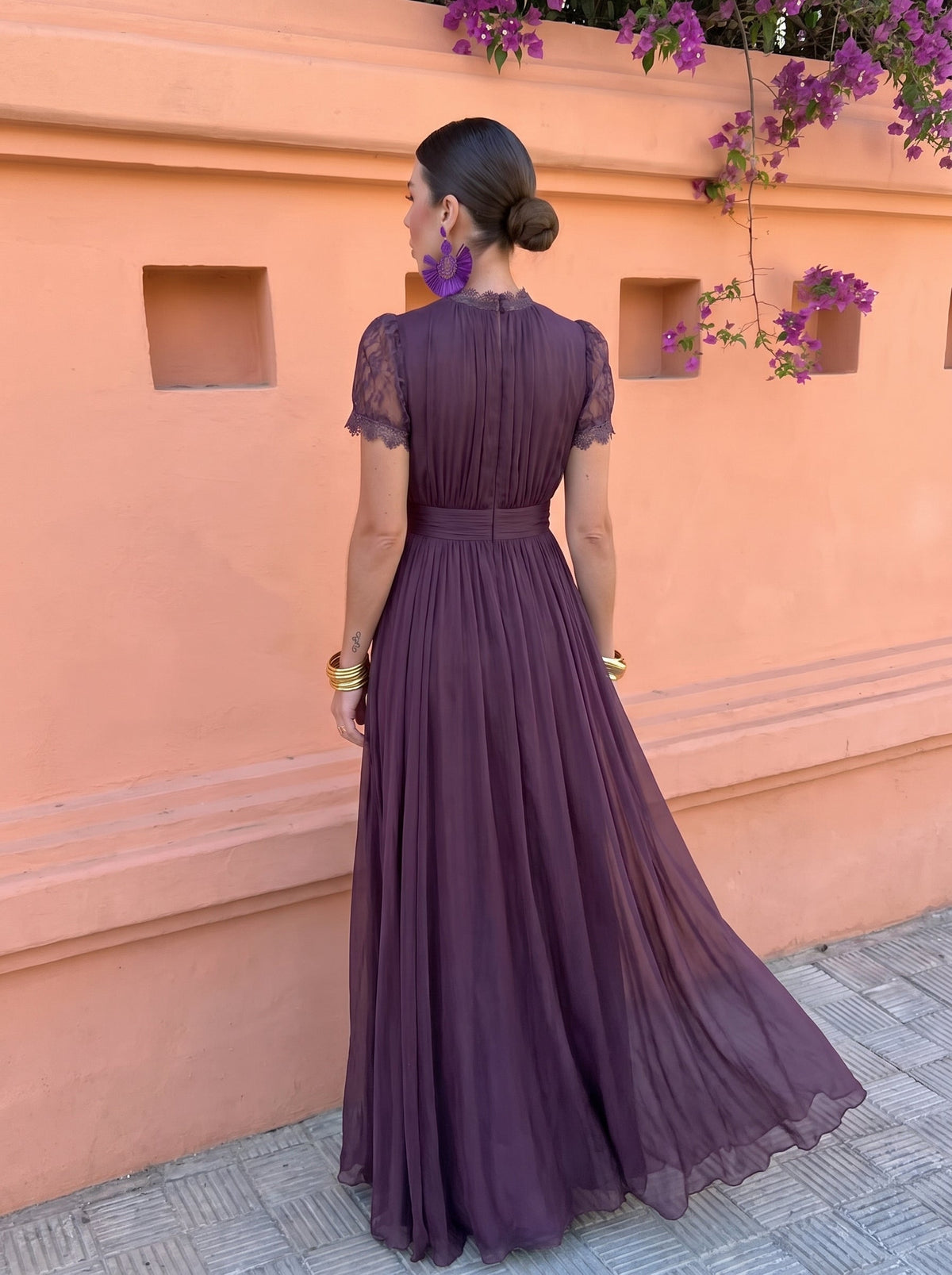 Gaetana High-Neck Chiffon Maxi Dress