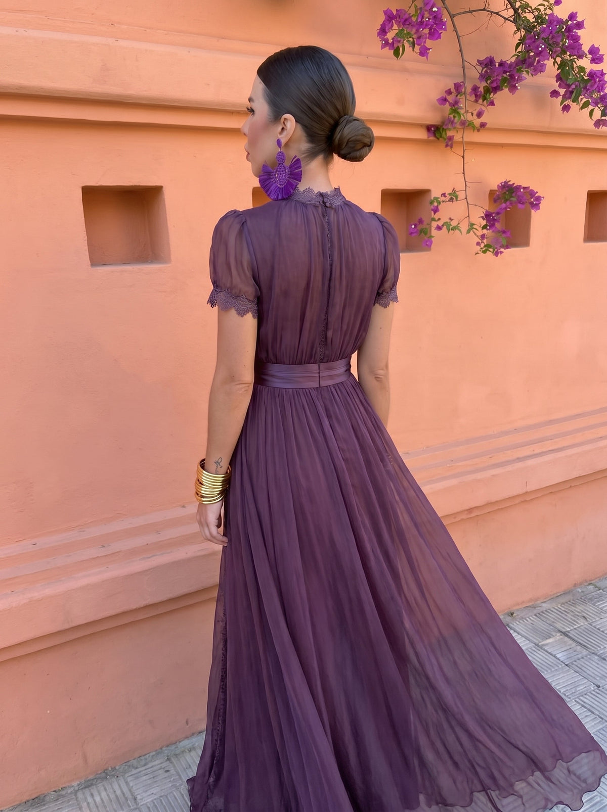 Gaetana High-Neck Chiffon Maxi Dress