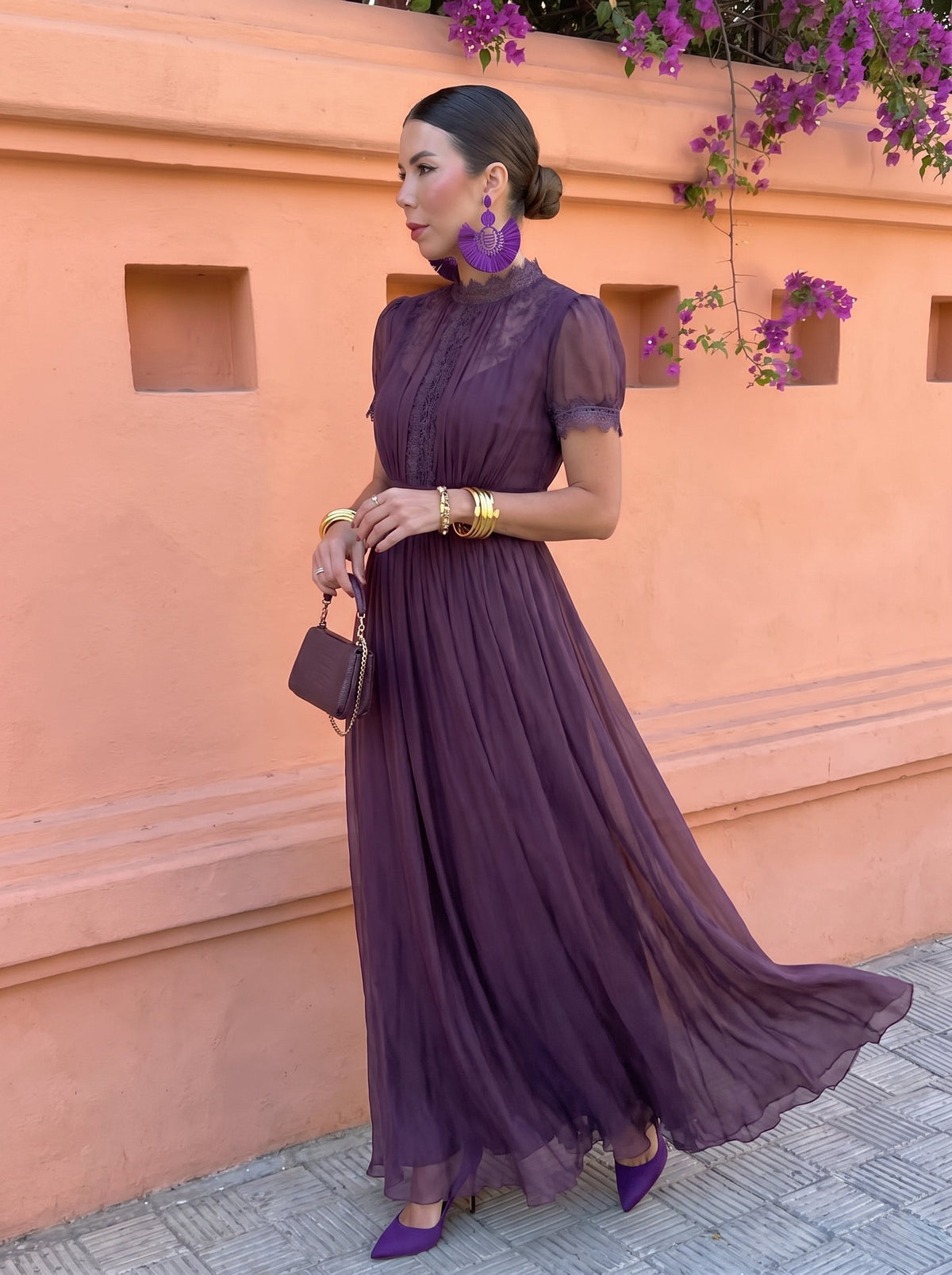 Gaetana High-Neck Chiffon Maxi Dress