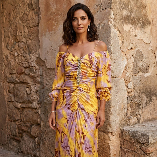 Gregoria Printed Off-Shoulder Maxi Dress - Yellow Print