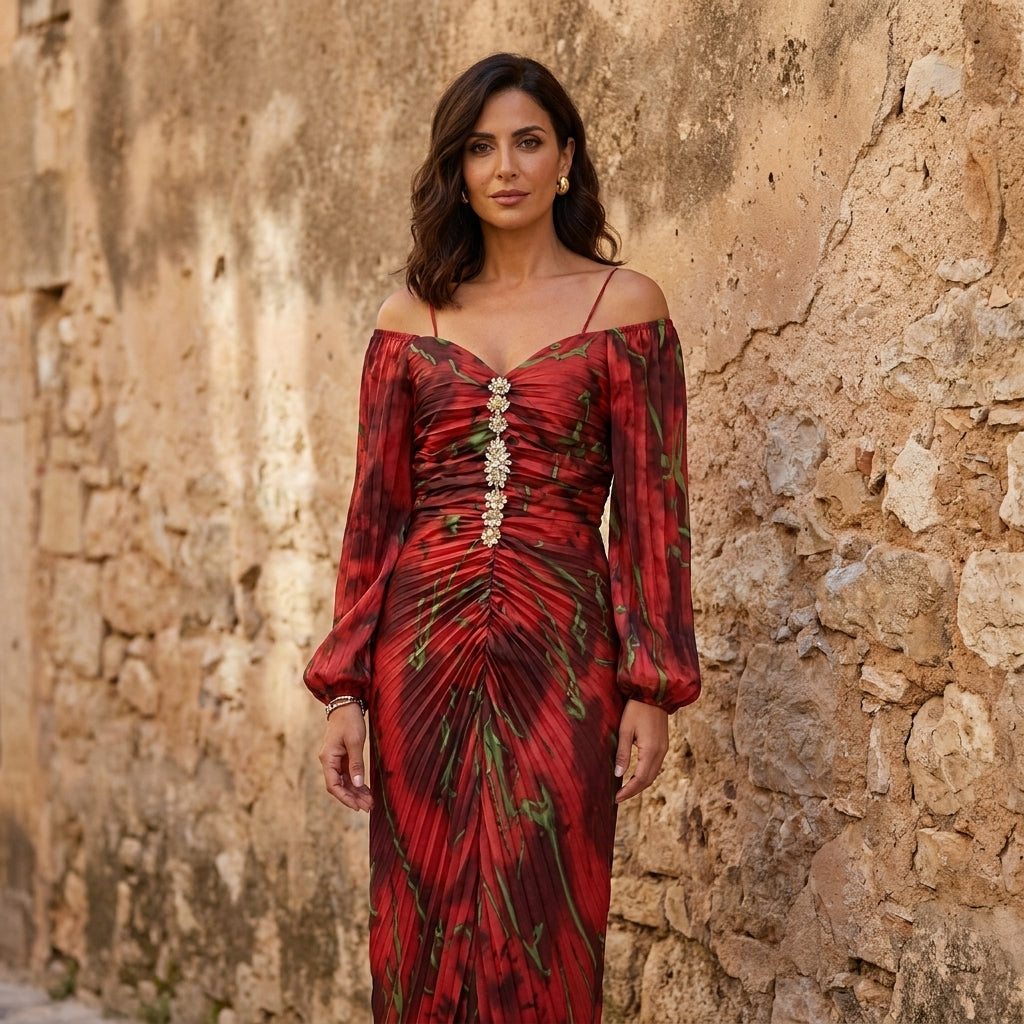 Gregoria Printed Off-Shoulder Maxi Dress - Red Print
