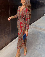 Isadora Paisley V-Neck Midi Dress - Red Paisley