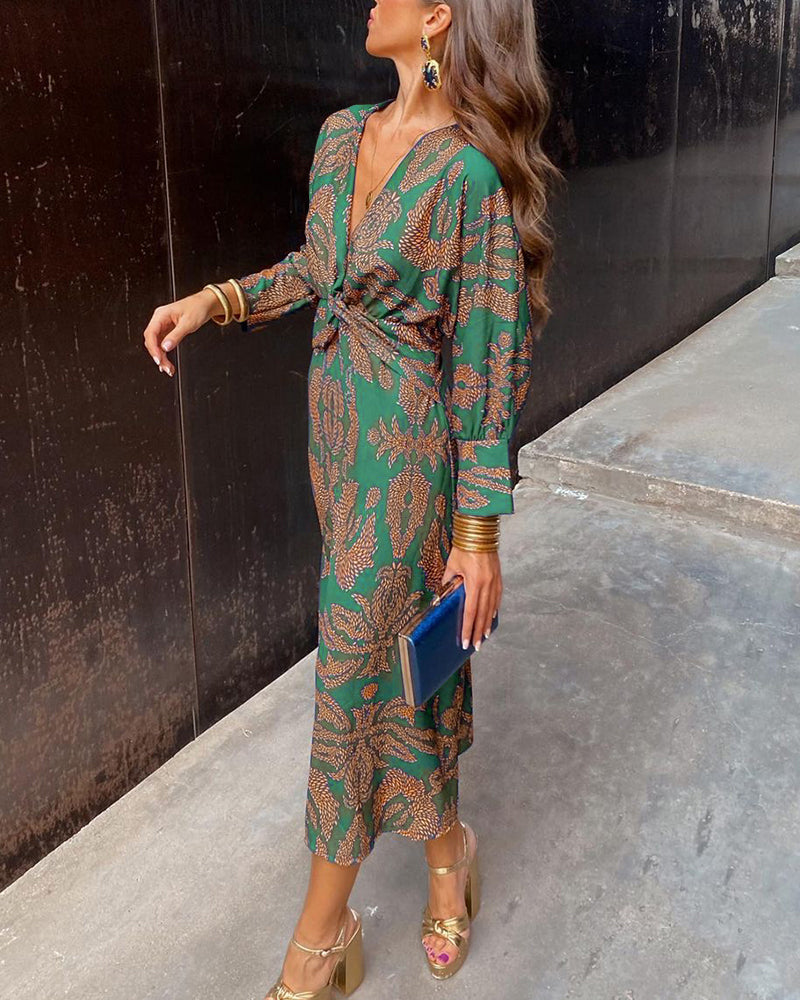 Isadora Paisley V-Neck Midi Dress - Green Paisley