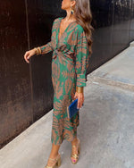 Isadora Paisley V-Neck Midi Dress - Green Paisley