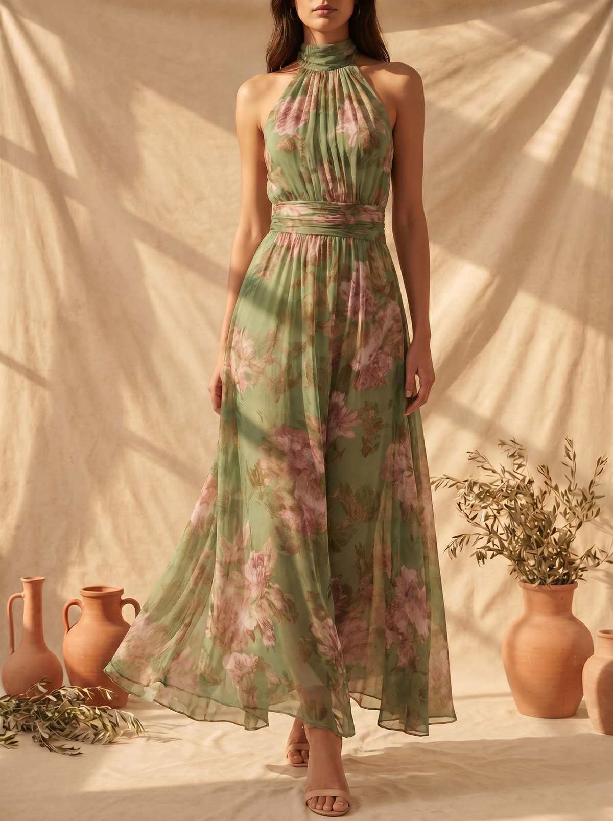 Lidia Floral Halter Maxi Dress