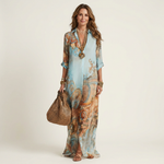 Lucrezia Printed Maxi Shirt Dress - Blue & Camel
