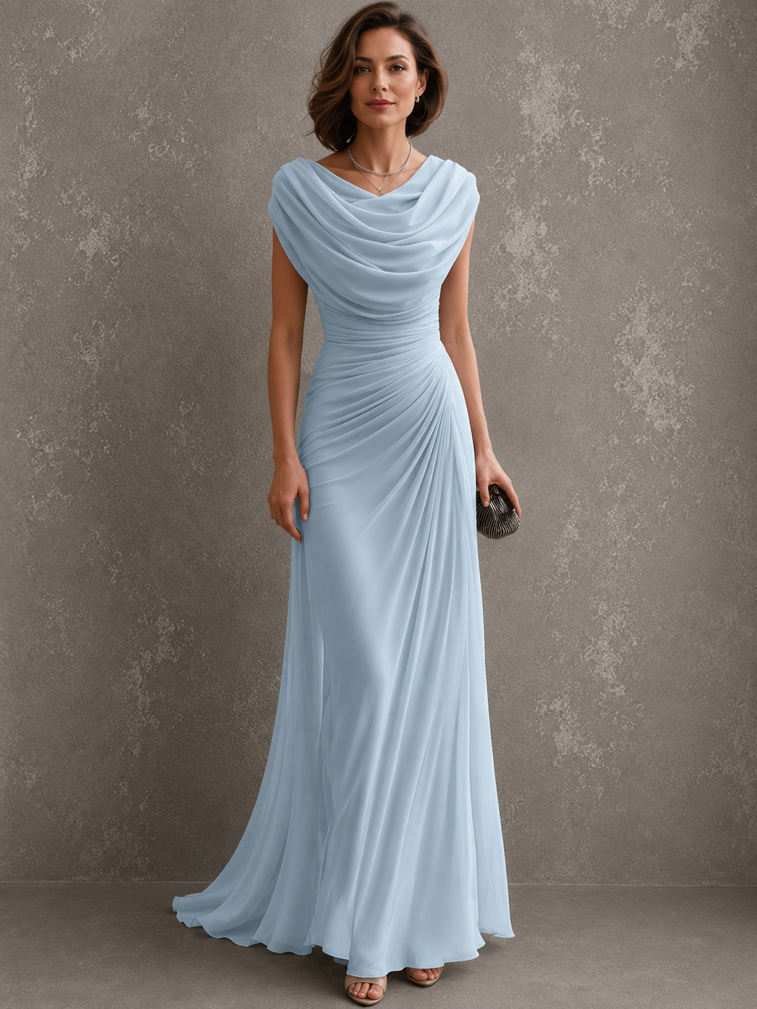 Melania Cowl-Neck Draped Maxi Dress - Light Blue