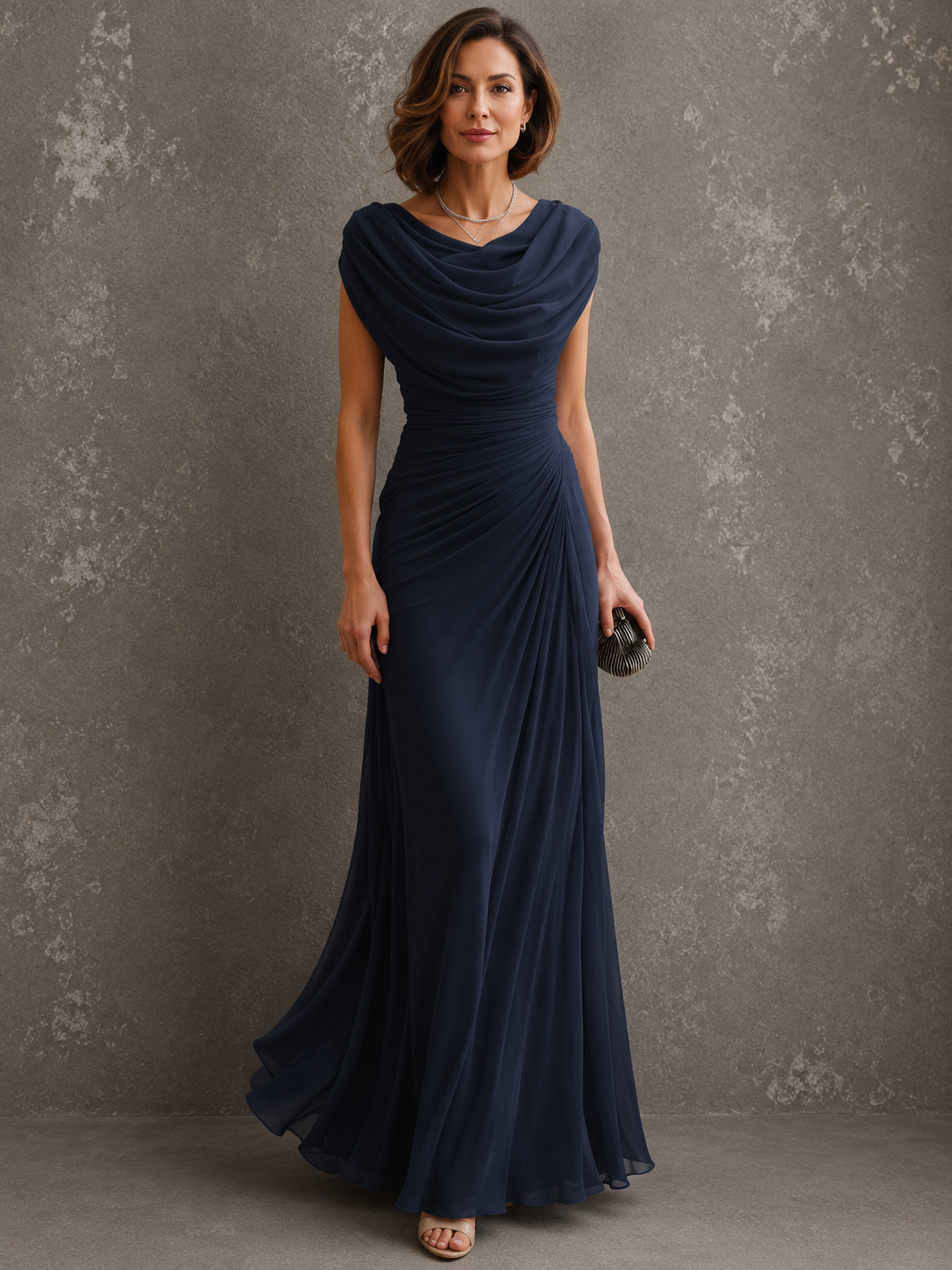 Melania Cowl-Neck Draped Maxi Dress - Navy