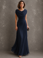 Melania Cowl-Neck Draped Maxi Dress - Navy