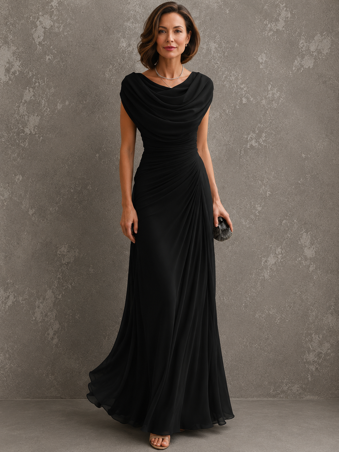 Melania Cowl-Neck Draped Maxi Dress - Black