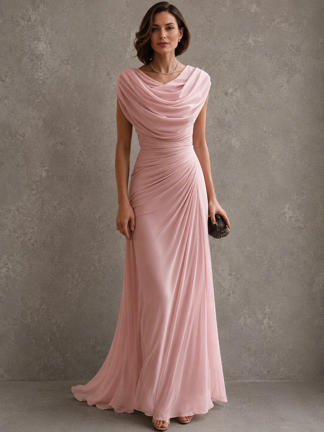Melania Cowl-Neck Draped Maxi Dress - Light Pink
