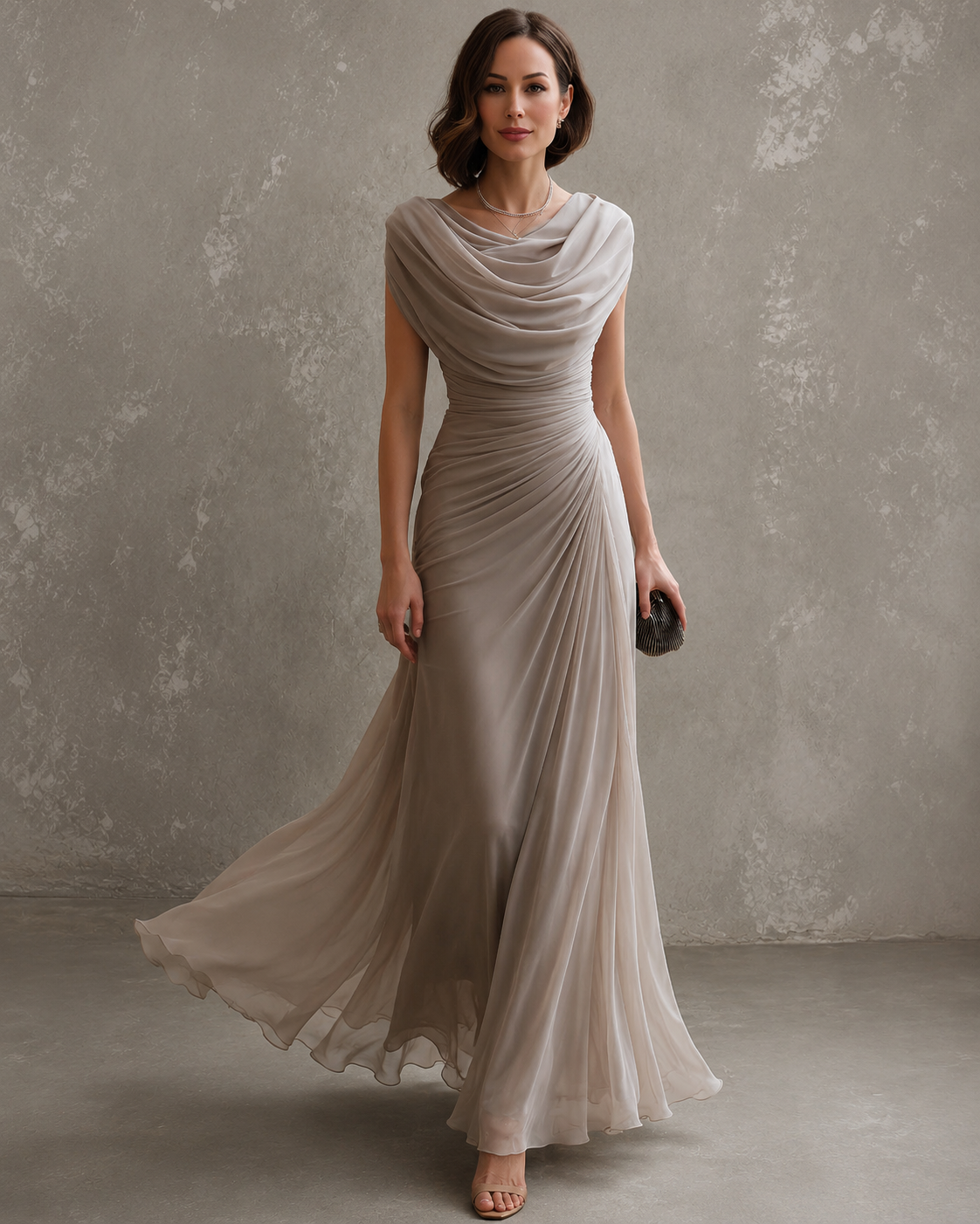 Melania Cowl-Neck Draped Maxi Dress - Taupe