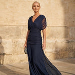 Michela Off-Shoulder Chiffon Maxi Dress - Navy