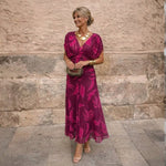 Michela Off-Shoulder Chiffon Maxi Dress - Fuchsia Floral