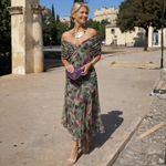 Michela Off-Shoulder Chiffon Maxi Dress - Olive Floral