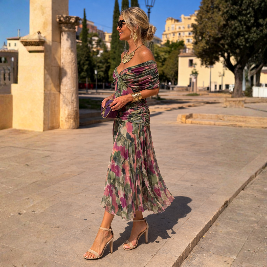 Michela Off-Shoulder Chiffon Maxi Dress