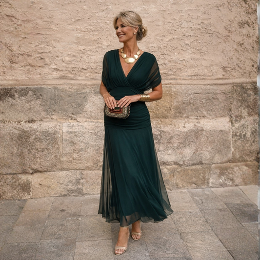 Michela Off-Shoulder Chiffon Maxi Dress - Dark Green