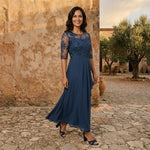 Morena Lace Bodice Chiffon Maxi Dress - Navy