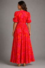 Olimpia Printed Puff-Sleeve Maxi Dress