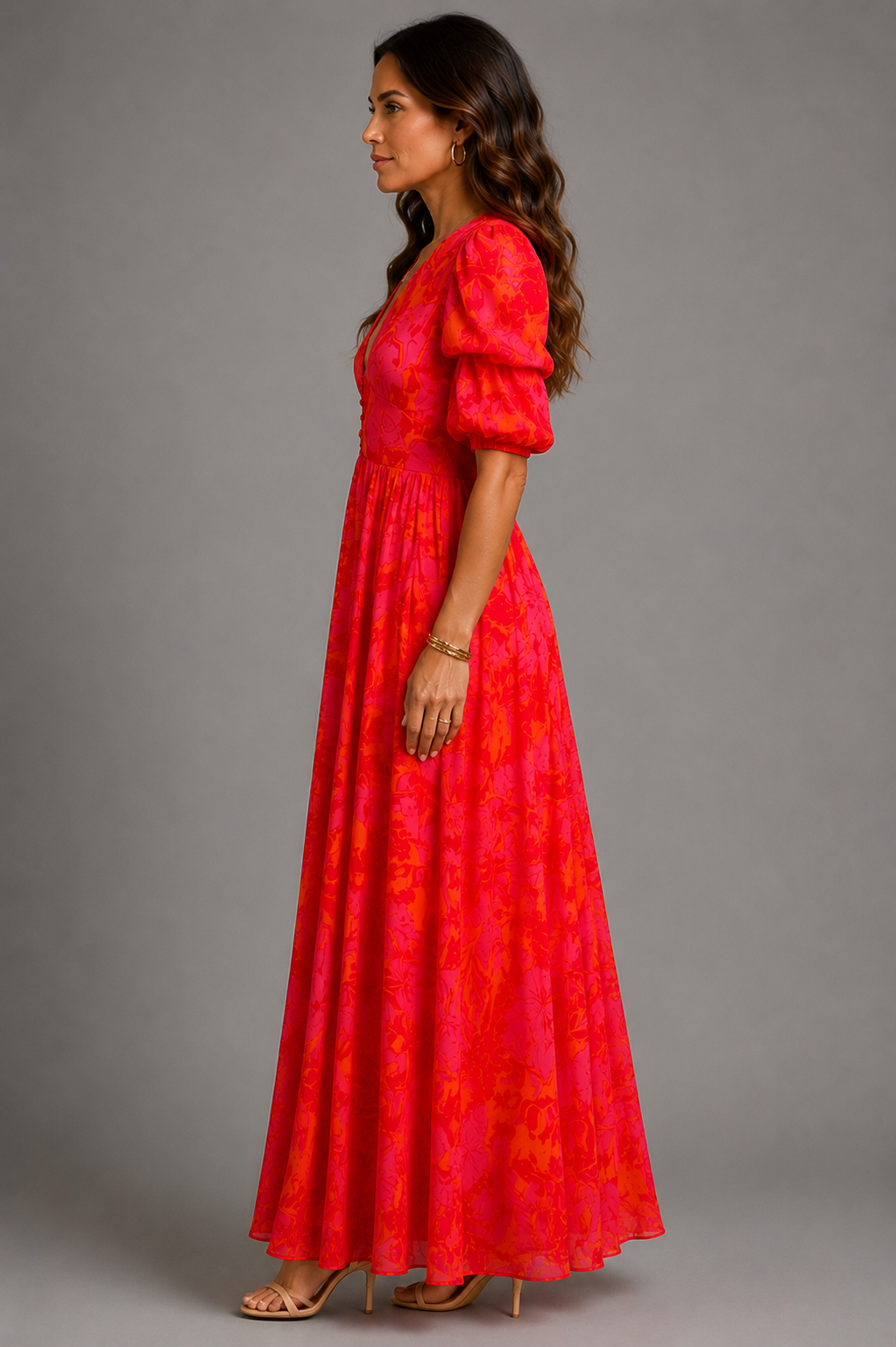 Olimpia Printed Puff-Sleeve Maxi Dress