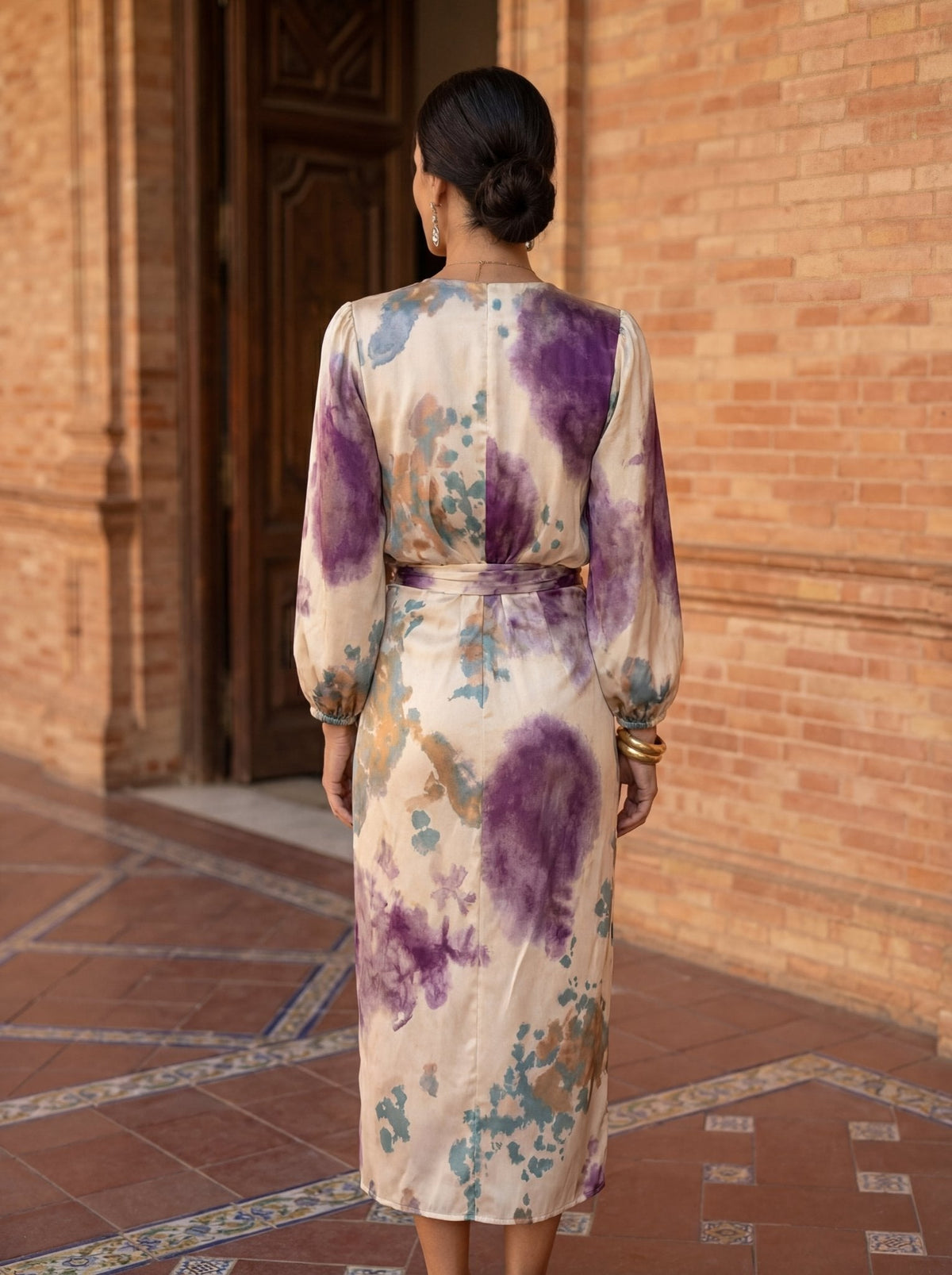 Olivia Printed Belted Midi Dress