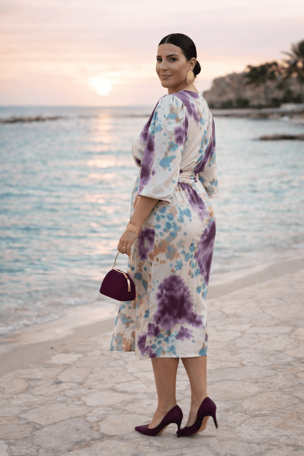 Olivia Printed Belted Midi Dress