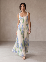 Oriana Pleated Floral A-Line Maxi Dress