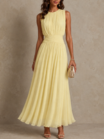 Rebecca Ruched-Waist Chiffon Maxi Dress - Light Yellow