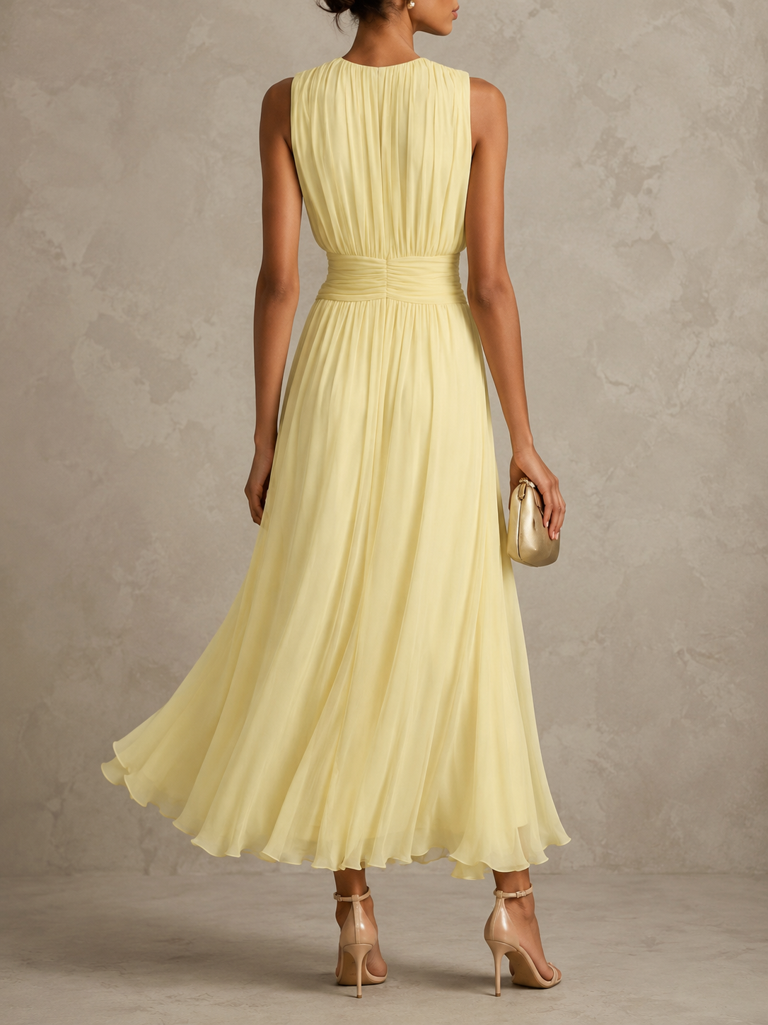 Rebecca Ruched-Waist Chiffon Maxi Dress