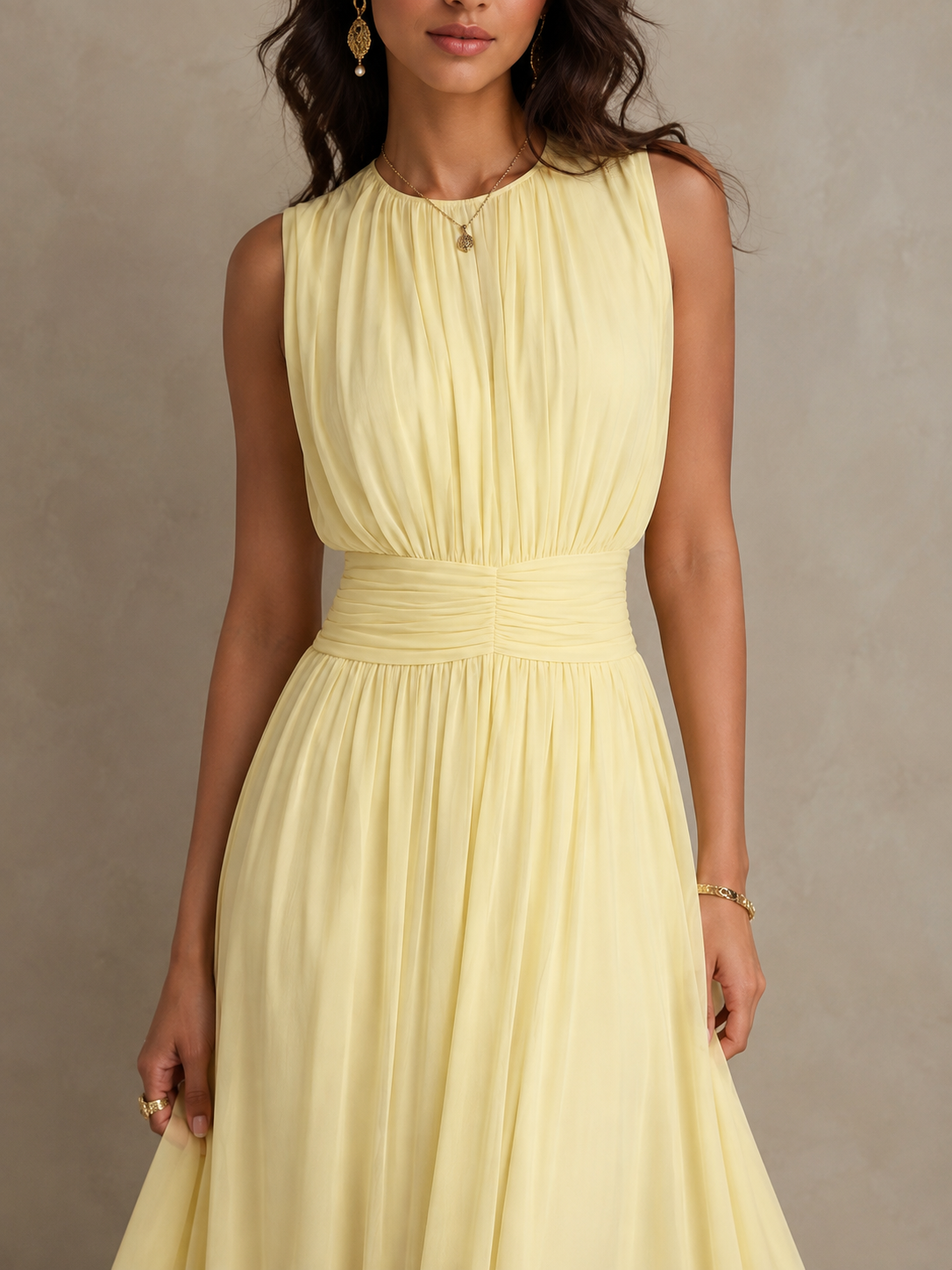 Rebecca Ruched-Waist Chiffon Maxi Dress