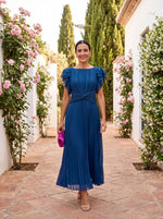 Sofia Pleated Tie-Waist Maxi Dress - Blue