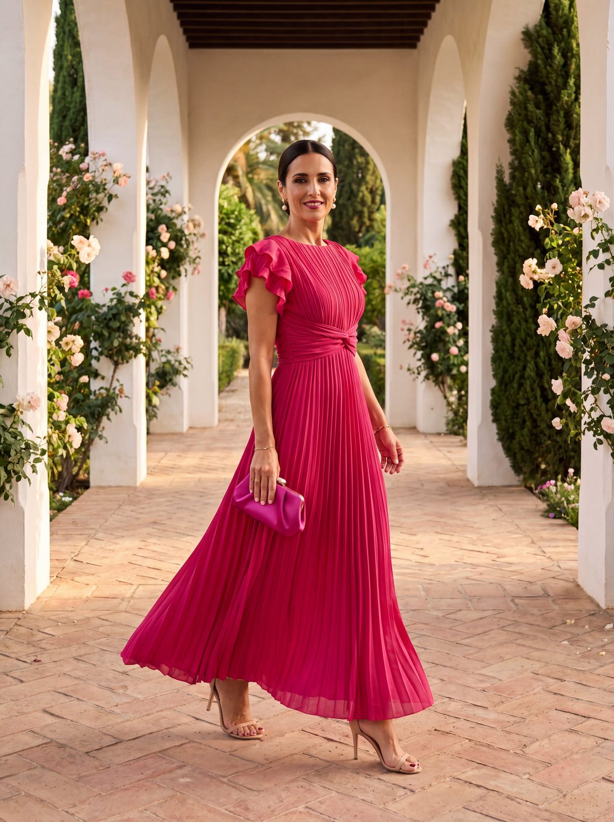 Sofia Pleated Tie-Waist Maxi Dress