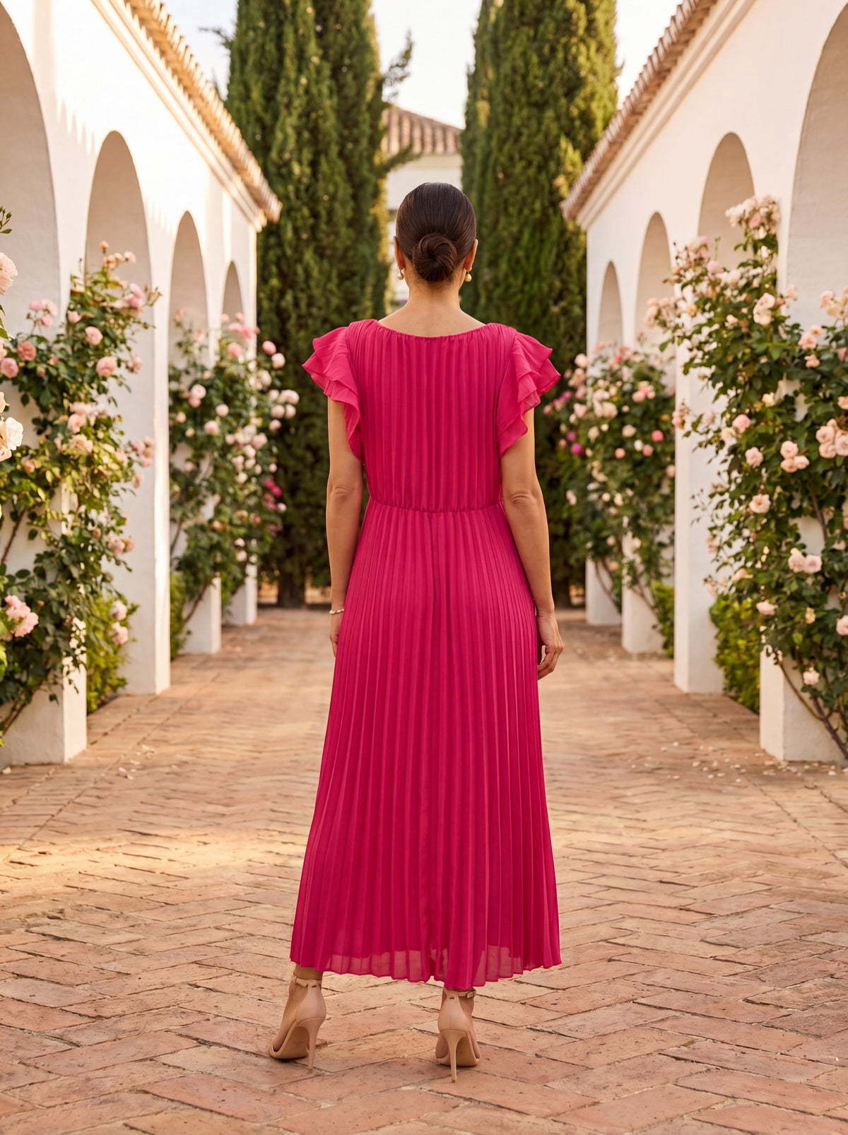 Sofia Pleated Tie-Waist Maxi Dress