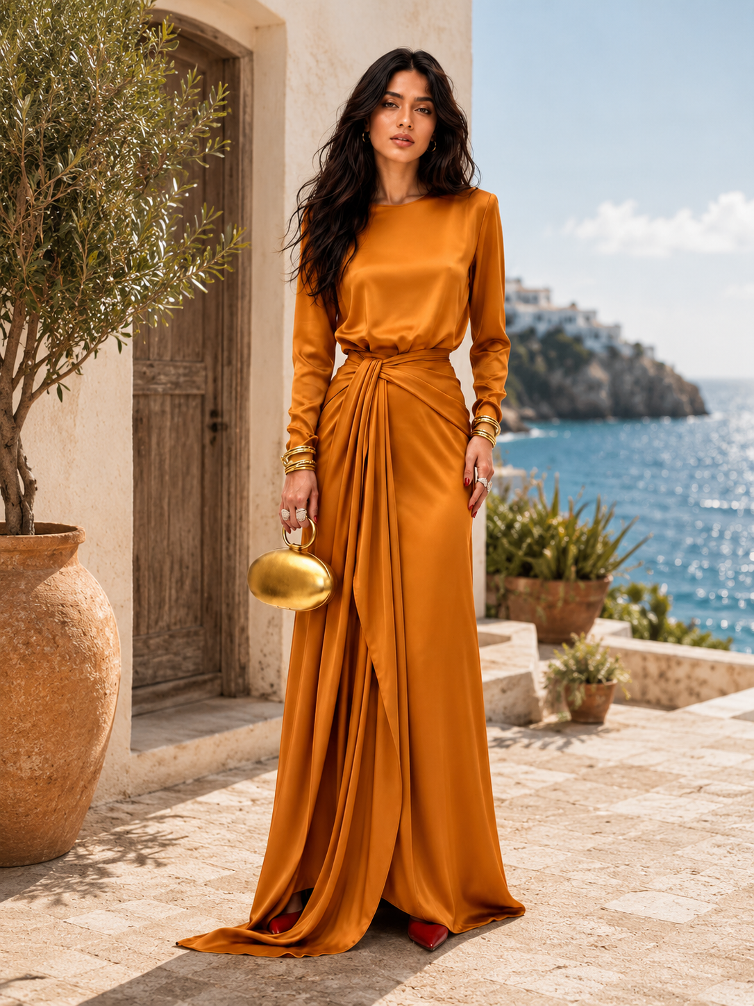 Sveva Draped Satin Maxi Dress