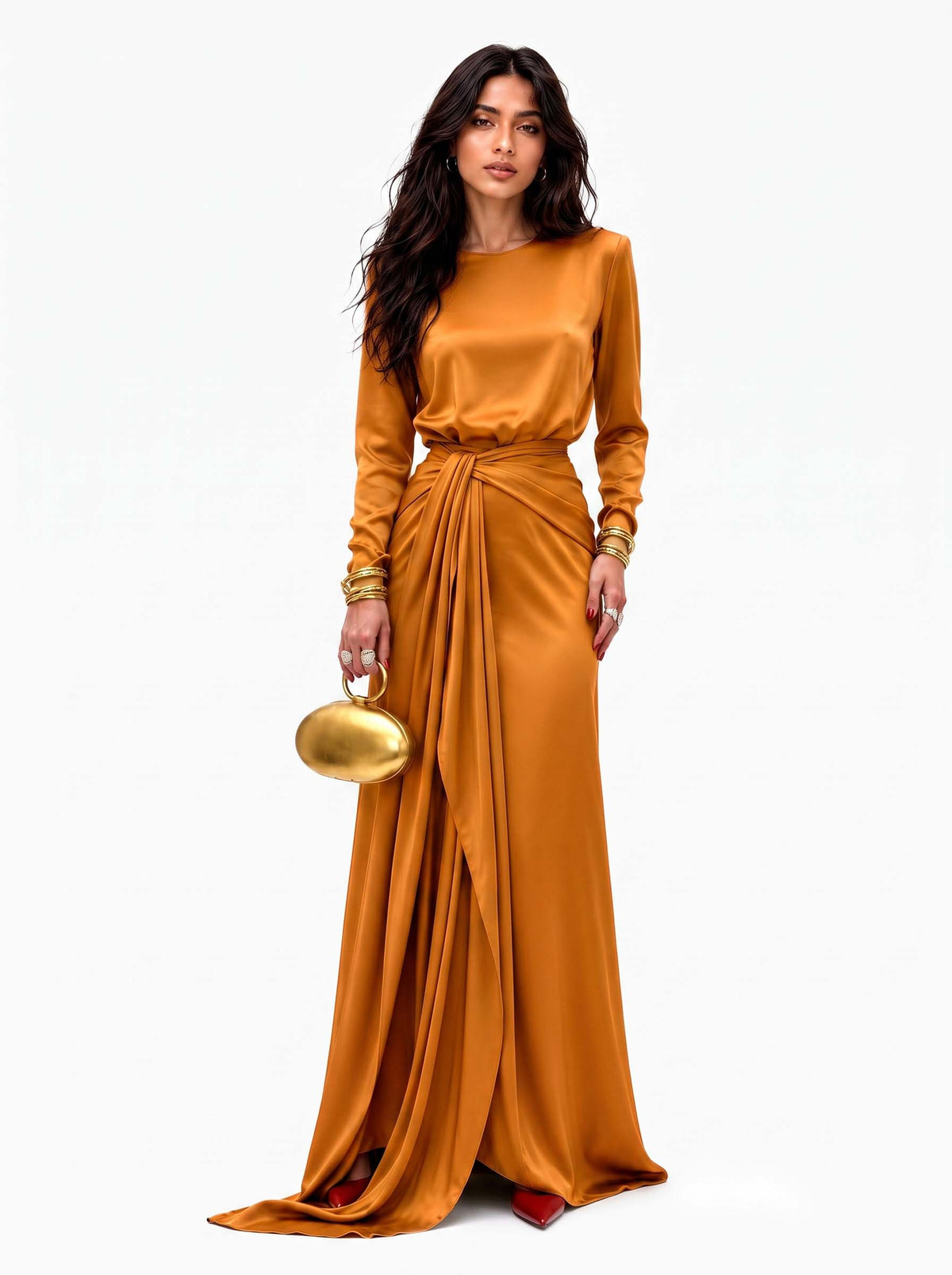 Sveva Draped Satin Maxi Dress - Orange