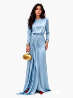 Sveva Draped Satin Maxi Dress - Light Blue