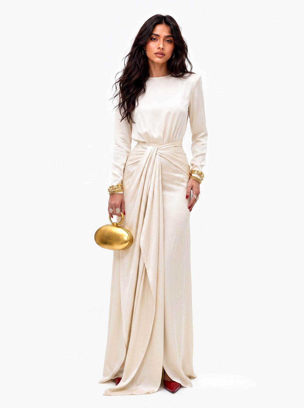Sveva Draped Satin Maxi Dress - Cream