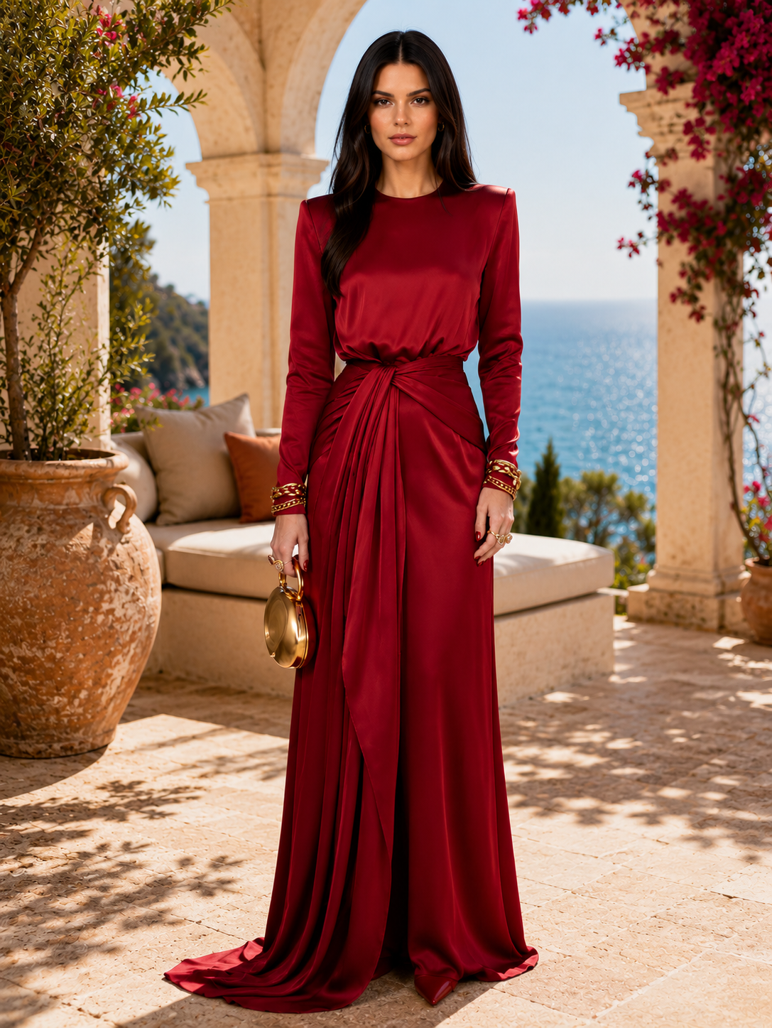 Sveva Draped Satin Maxi Dress