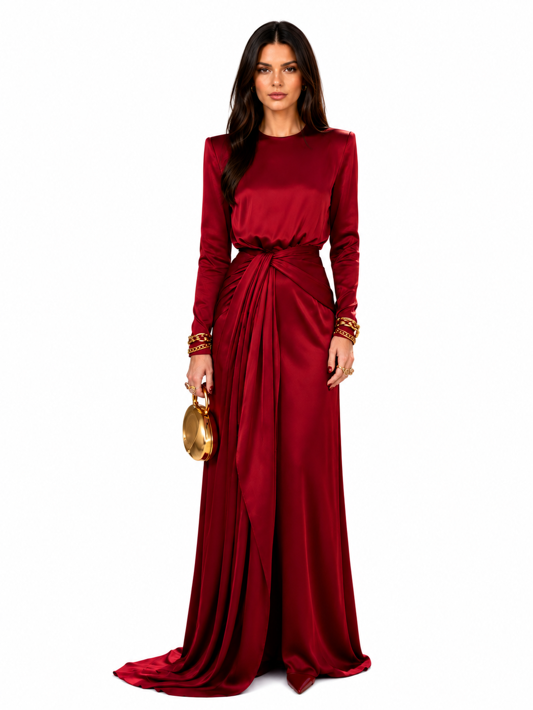Sveva Draped Satin Maxi Dress - Red