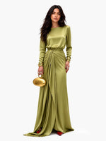 Sveva Draped Satin Maxi Dress - Light Olive