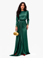 Sveva Draped Satin Maxi Dress - Dark Green