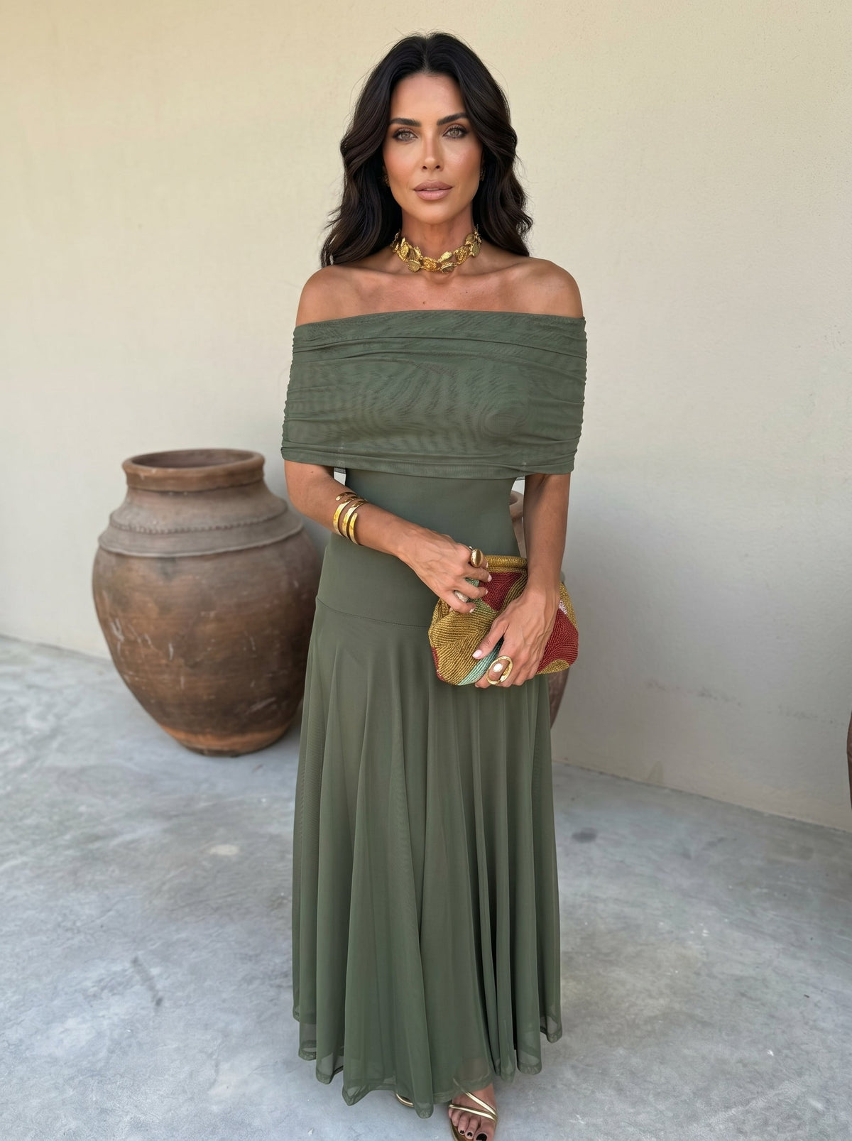 Teodora Draped Maxi Dress - Olive