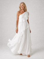 Virginia One-Shoulder Ruffle Maxi Dress - White