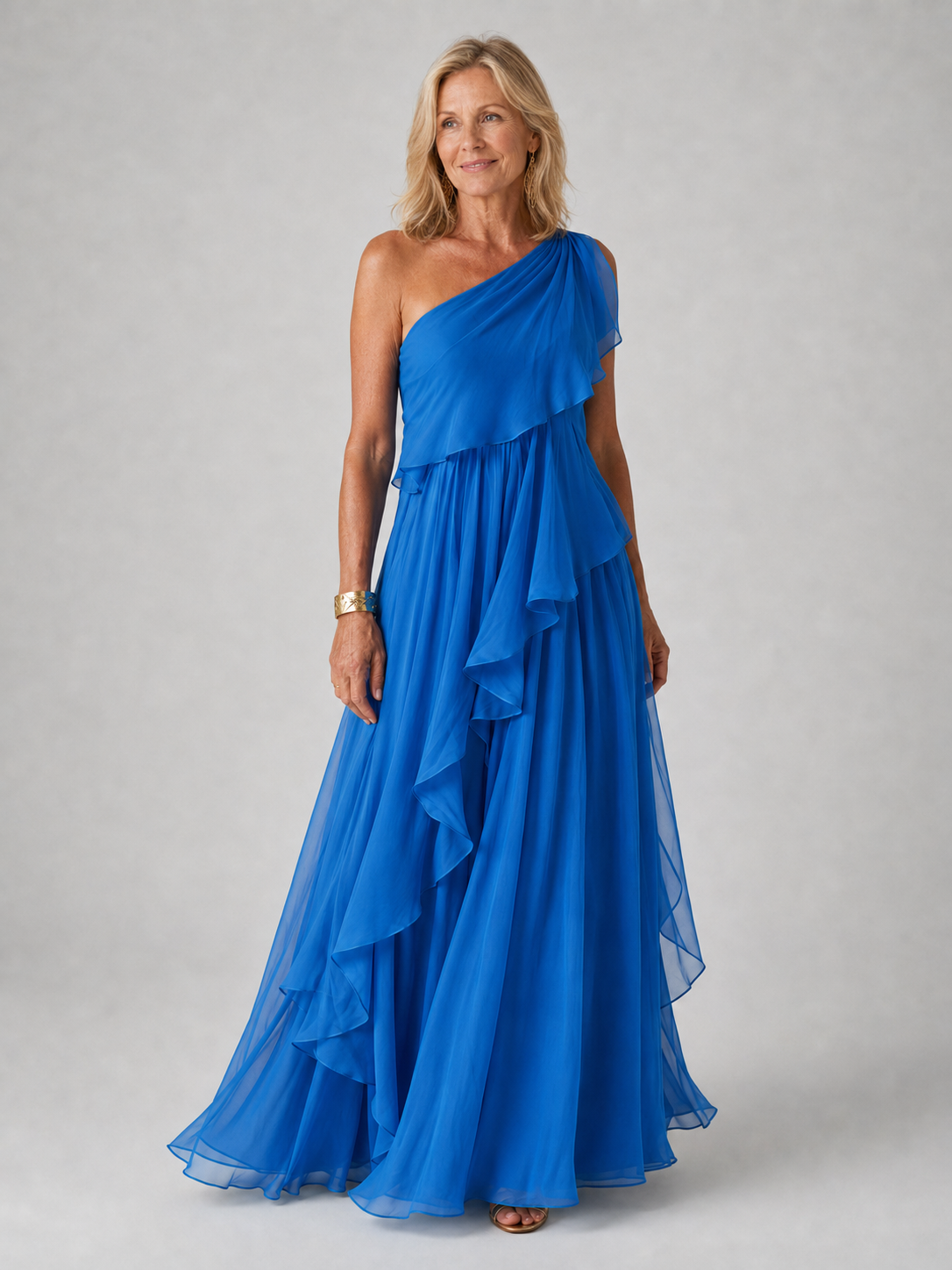 Virginia One-Shoulder Ruffle Maxi Dress - Cobalt Blue