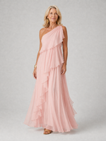 Virginia One-Shoulder Ruffle Maxi Dress - Light Pink