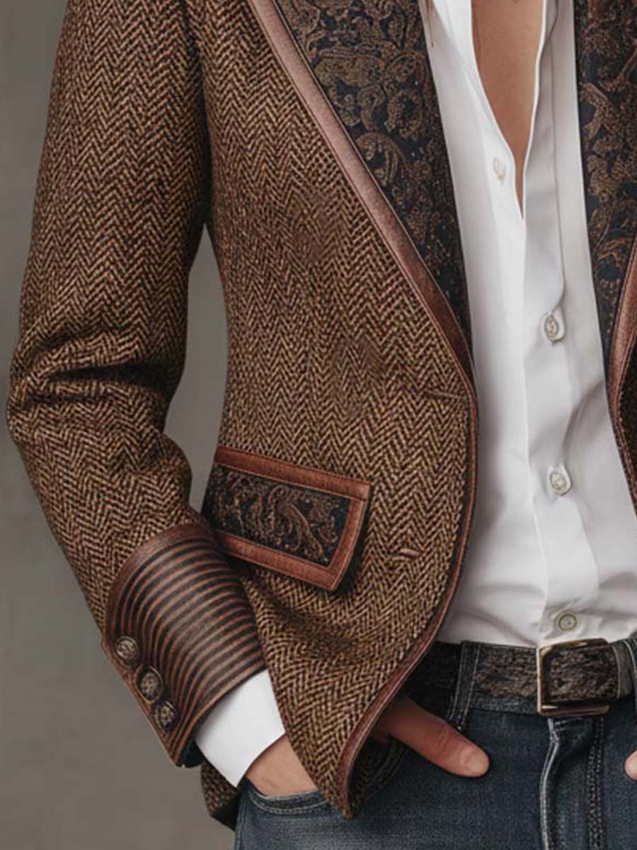 Francesca Herringbone Print-Panel Blazer