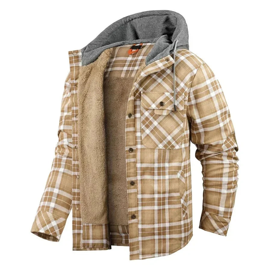 Davide fleece-lined hooded plaid jacket for men