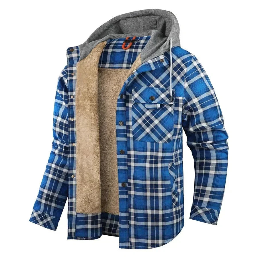 Davide fleece-lined hooded plaid jacket for men