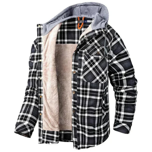 Davide fleece-lined hooded plaid jacket for men