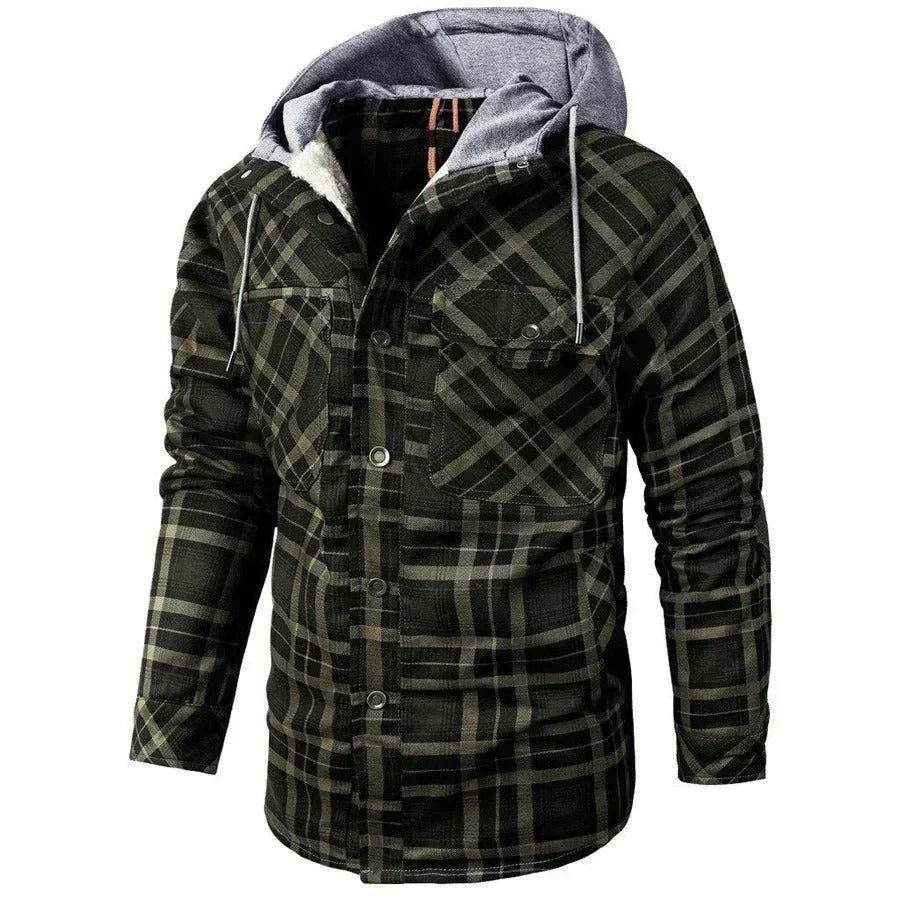 Davide fleece-lined hooded plaid jacket for men